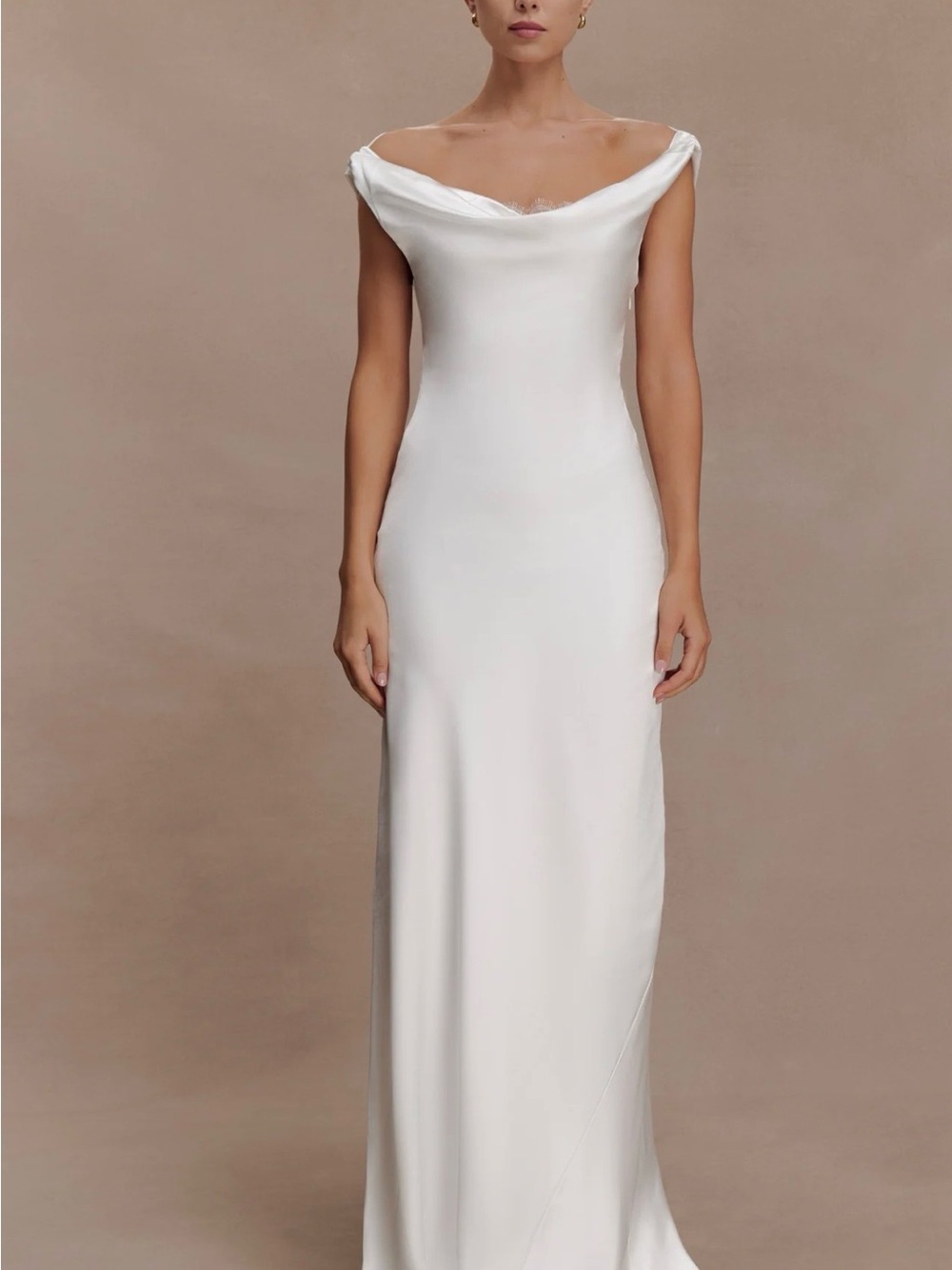 Meshki Cowl Neck Lace And Satin Maxi Dress - Ivory